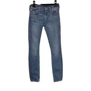 True Religion Jeans Womens Sz 25 Mid Wash Blue Super Skinny Flap Pockets Stretch